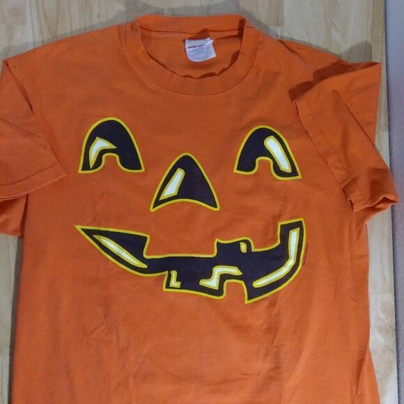 Vintage 90s Halloween Pumpkin Face Jack-O-Lantern T-Shirt - Picture 1 of 9